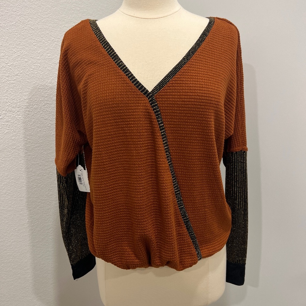 Long sleeve waffle knit top